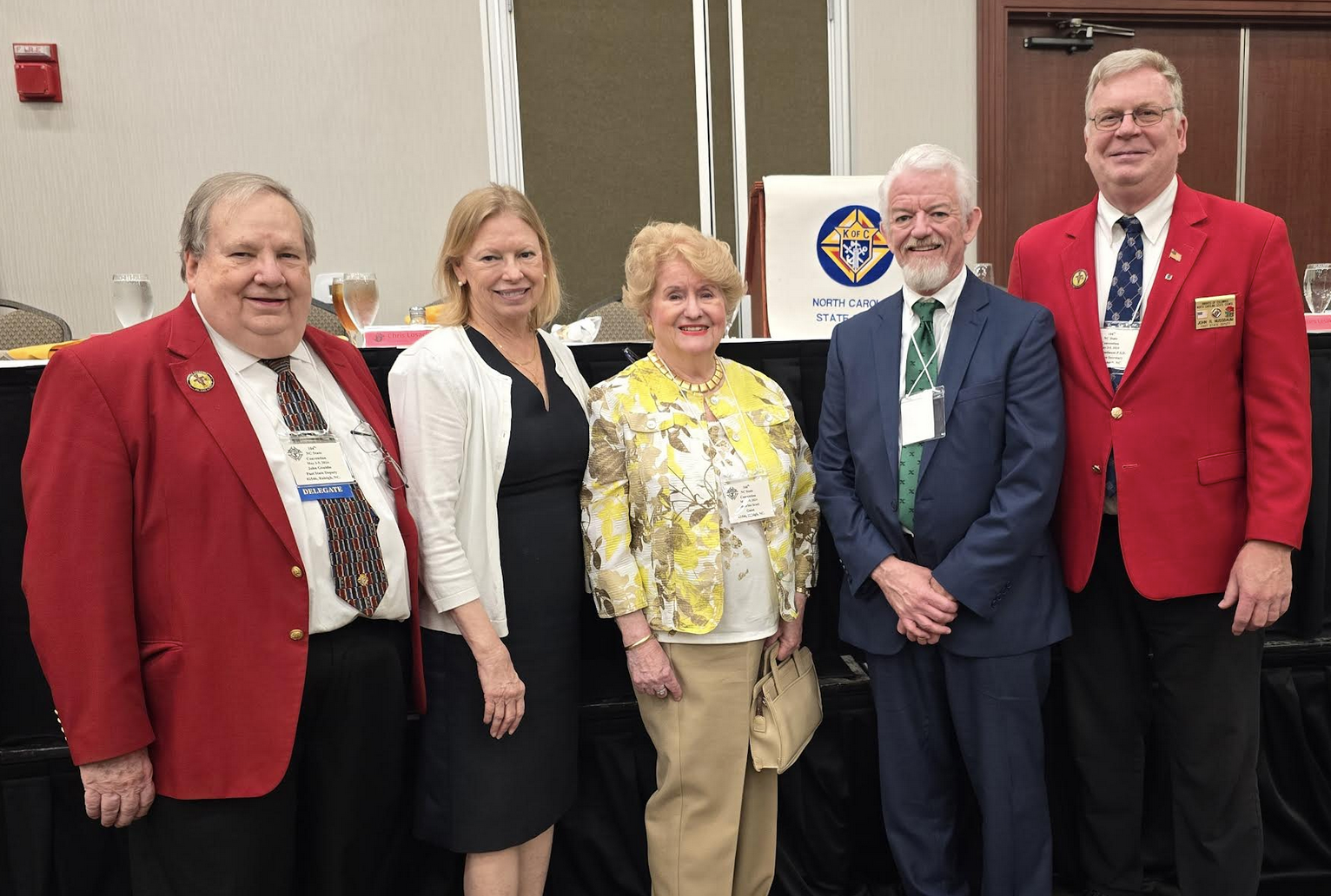 Knight John Gouldie, Ave Lachiewicz, Maureen Scott, Steve Strom and Knight John R. Nussbaum at Knights of Columbus convention.