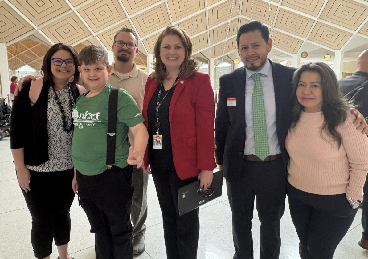 Celebrating Advocacy Day (l to r) Brittney Miller, Miles Tillman and Tom Miller with Representative Erin Pare (District 37), Juan Mollinedo and Jessica Betanco Milian