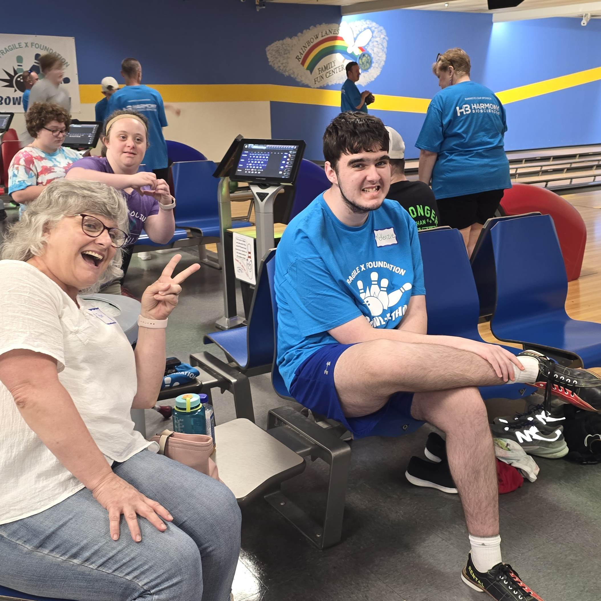 NC DD Council Systems Change Manager Pam Dempsey, Caroline Dempsey and McKenzie Willis are ready to bowl.