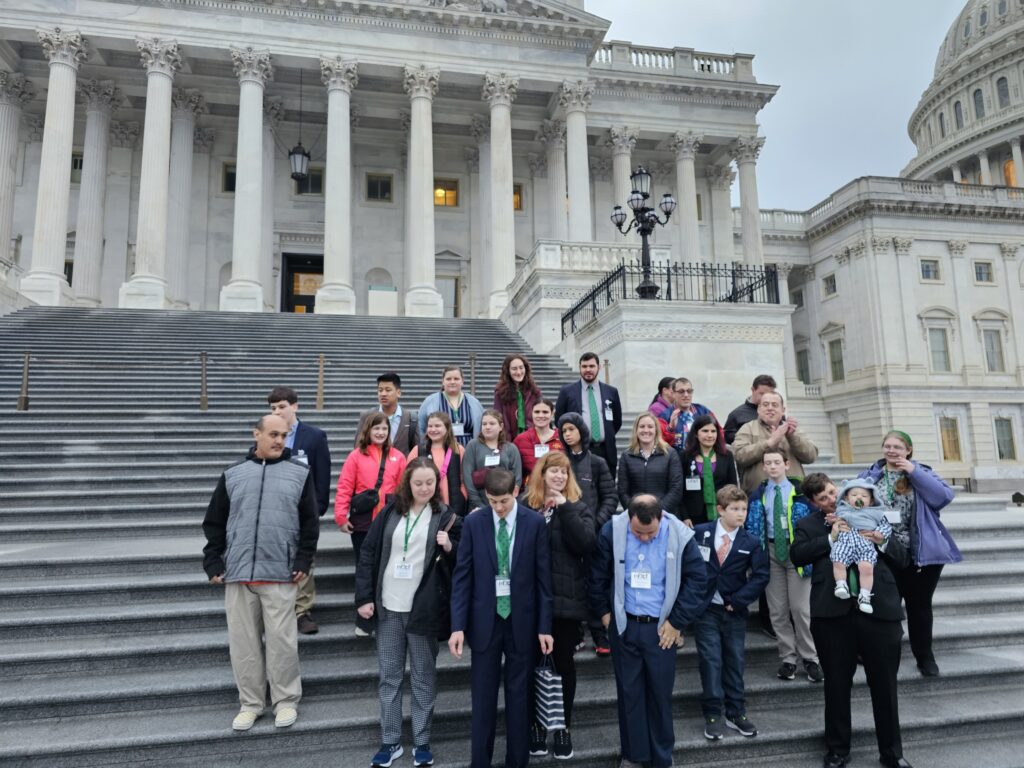 North Carolina self-advocates standing on the Capitol steps during National Fragile X Advocacy Day in Washington DC in March.